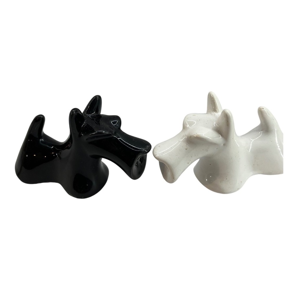 Vintage Scottie Dog Salt and Pepper Shakers Black White Ceramic Scottish Terrier